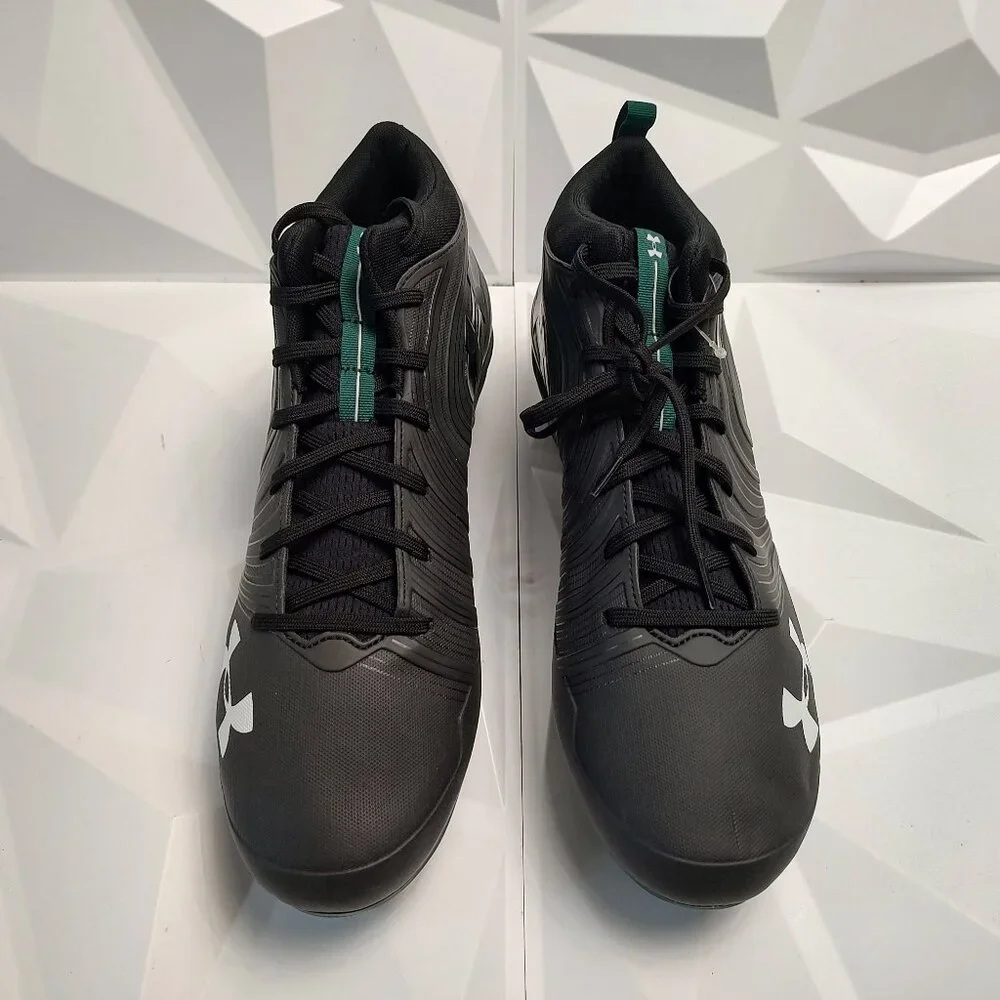 Under Armour Mens Football Cleat 16 Black Green Shoe Lacrosse Nitro Mid MC - Picture 10 of 10